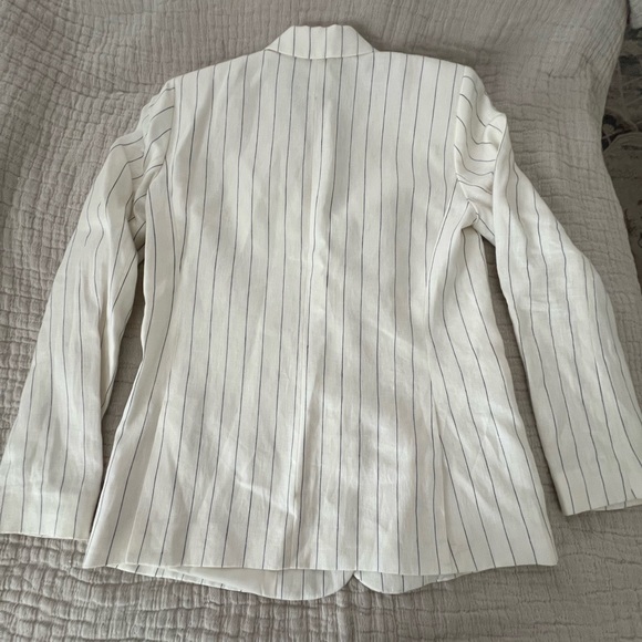 Lafayette 148 Linen White Striped Blazer and Pants Set 2069 - Picture 4 of 12